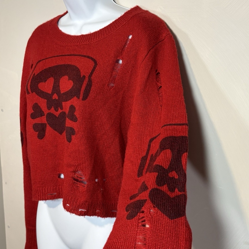 Cider Sweater Red Large Cropped Edgy Skull Goth Alt Grunge Alternative Punk - Picture 3 of 10